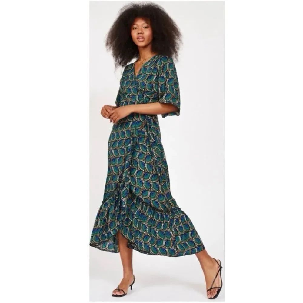 Silk & Salt Journey Maxi Wrap Dress in African Peacock Print size M.
